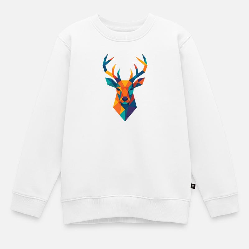 Tête de cerf | Impression de cerf / Impression / Design - Sweat Premium enfant bio - blanc