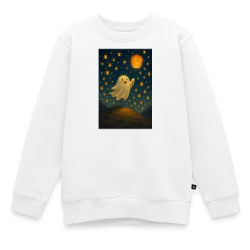 Fantôme avec citrouille-lanterne - Sweat Premium enfant bio - blanc - Devant - AI Model Kid Male (0cm)