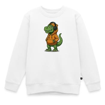 Dinosaur mit Kopfhörern und Hoodies - Kinder Premium Organic Sweatshirt - Weiß - Vorne - AI Model Kid Male (0cm)