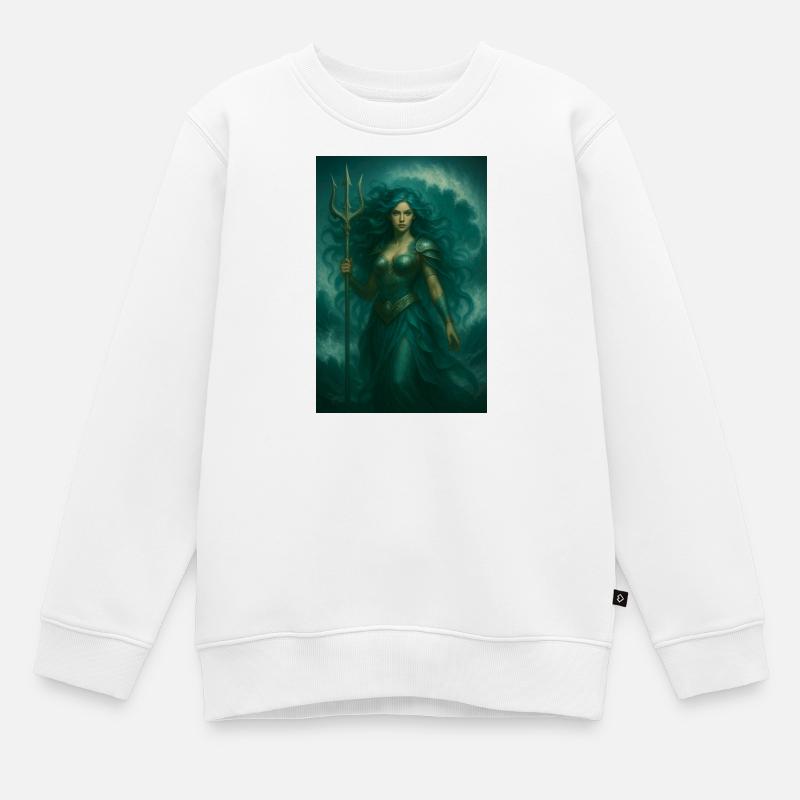 Déesse des Océans – Trident et Vagues - Sweat Premium enfant bio - blanc