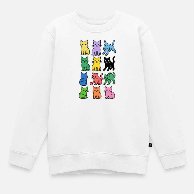 Chats arc-en-ciel aux couleurs pop - Sweat Premium enfant bio - blanc