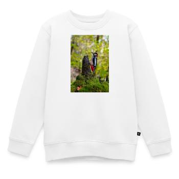 Pic sur souche de forêt moussue - Sweat Premium enfant bio - blanc - Devant - AI Model Kid Male (0cm)