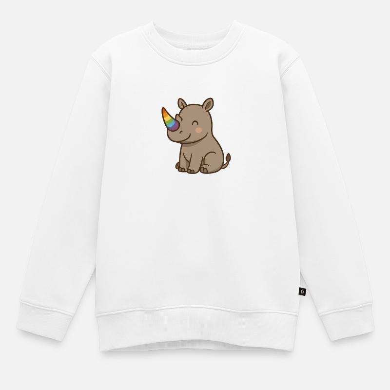 Rainbow Rhino - Kinder Premium Organic Sweatshirt - Weiß