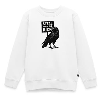 Rabe mit Plakat Steal from the Rich - Kinder Premium Organic Sweatshirt - Weiß - Vorne - AI Model Kid Male (0cm)
