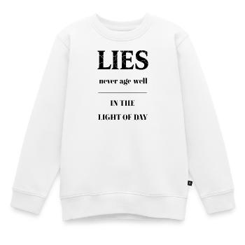 LIES – Fraction Texture Typography - Kids Premium Organic Sweatshirt - white - Front - AI Model Kid Male (0cm)