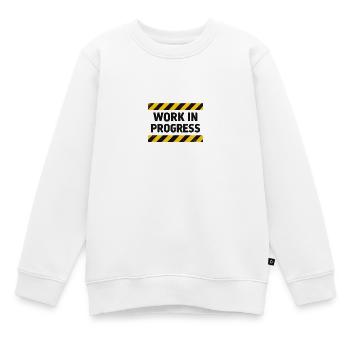 Progrès en cours – bande d’avertissement - Sweat Premium enfant bio - blanc - Devant - AI Model Kid Male (0cm)
