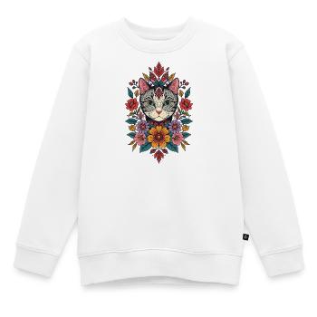 Katzenkopf im Blumenkranz - Kinder Premium Organic Sweatshirt - Weiß - Vorne - AI Model Kid Male (0cm)
