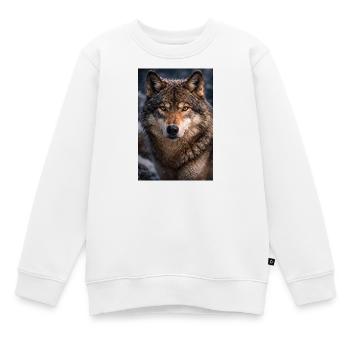 Loup dans la neige et le brouillard - Sweat Premium enfant bio - blanc - Devant - AI Model Kid Male (0cm)