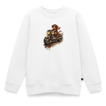 Affe auf bunter Motorradfahrt - Kinder Premium Organic Sweatshirt - Weiß - Vorne - AI Model Kid Male (0cm)