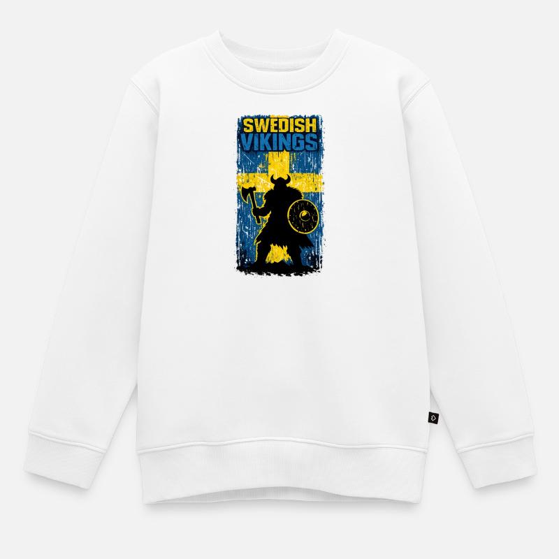 Schwedische Wikinger – Wikingerkrieger Schweden Flagge Distr - Kinder Premium Organic Sweatshirt - Weiß