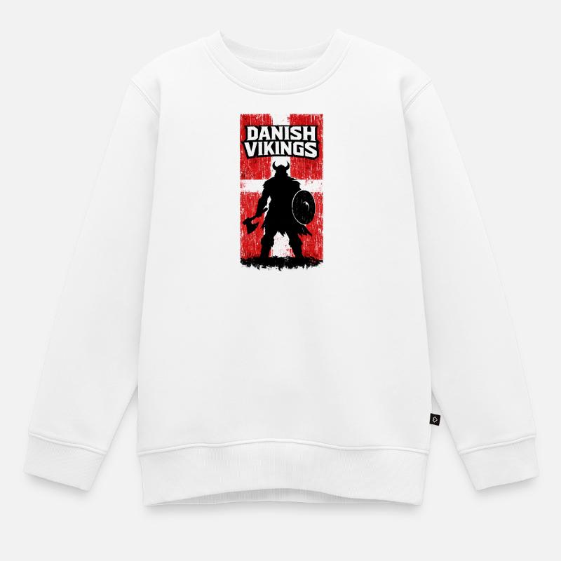 Dänische Wikinger – Wikingerkrieger-Dänische Flagge - Kinder Premium Organic Sweatshirt - Weiß