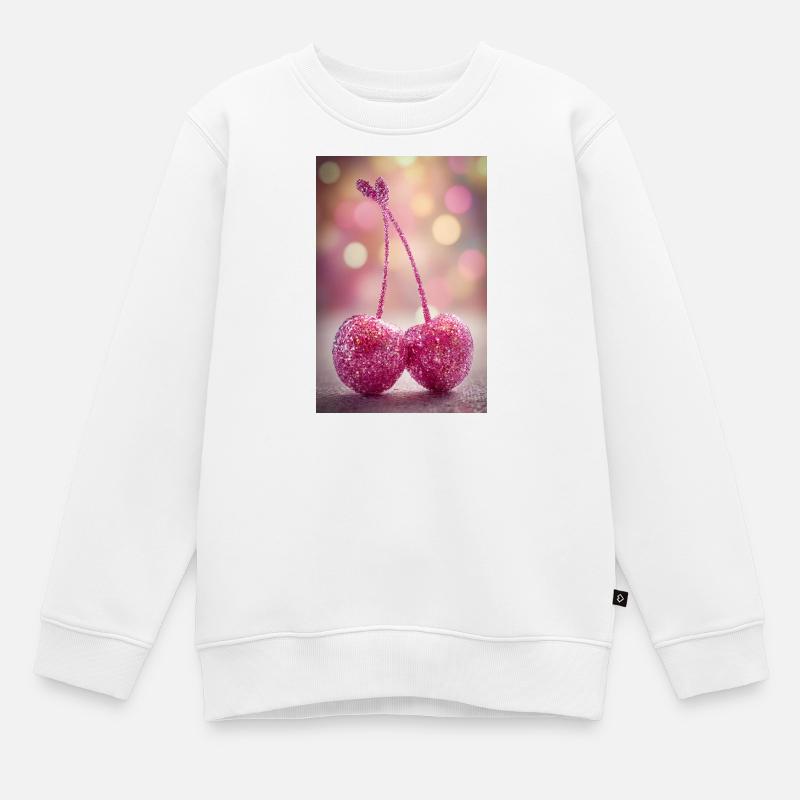 Pink Glitter Cherries Duo - Kinder Premium Organic Sweatshirt - Weiß