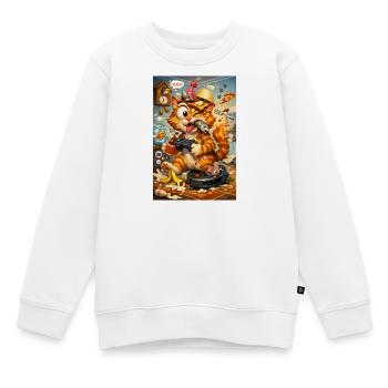 Moment de folie dans la cuisine du chat - Sweat Premium enfant bio - blanc - Devant - AI Model Kid Male (0cm)