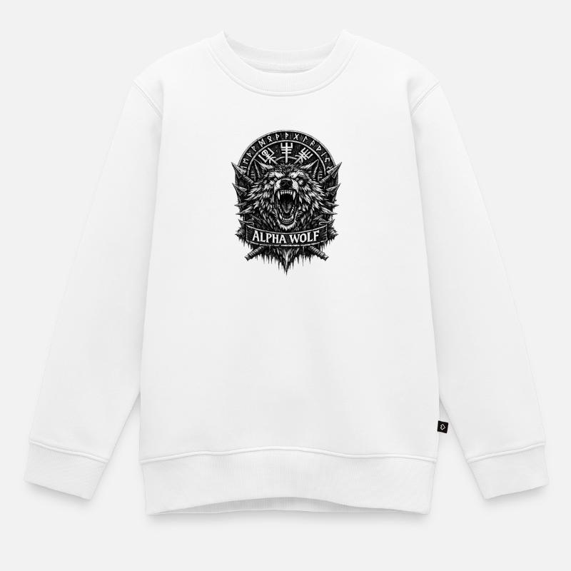 Alpha Wolf Runenwappen - Kinder Premium Organic Sweatshirt - Weiß