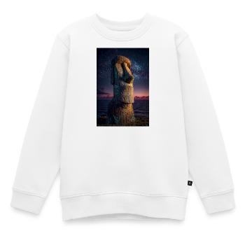 Sternenklare Moai an einem kosmischen Ufer - Kinder Premium Organic Sweatshirt - Weiß - Vorne - AI Model Kid Male (0cm)
