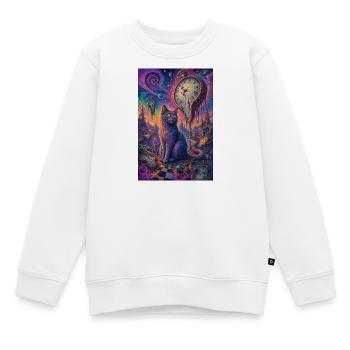 Kosmische Katze und schmelzende Uhren - Kinder Premium Organic Sweatshirt - Weiß - Vorne - AI Model Kid Male (0cm)