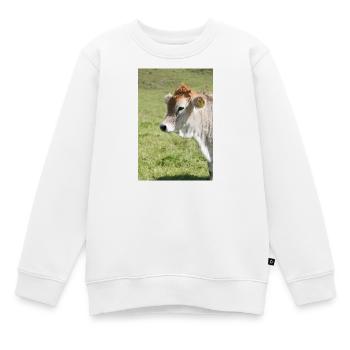 Vache dans un vert de pâturage ensoleillé - Sweat Premium enfant bio - blanc - Devant - AI Model Kid Male (0cm)