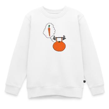 Karotte gewinnt Fitnessmuskeln - Kinder Premium Organic Sweatshirt - Weiß - Vorne - AI Model Kid Male (0cm)