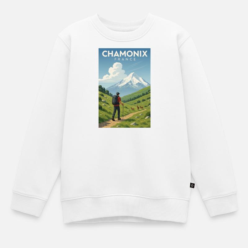 Randonneurs alpins devant le Mont Blanc - Sweat Premium enfant bio - blanc