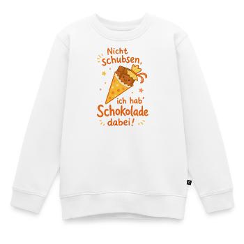 Schokolade dabei: Nicht schubsen! Einschulung - Kinder Premium Organic Sweatshirt - Weiß - Vorne - AI Model Kid Male (0cm)