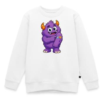 Lila Monster mit Pflaster - Kinder Premium Organic Sweatshirt - Weiß - Vorne - AI Model Kid Male (0cm)