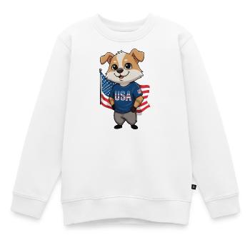 Patriotischer Cartoon-Hund mit USA Flagge - Kinder Premium Organic Sweatshirt - Weiß - Vorne - AI Model Kid Male (0cm)