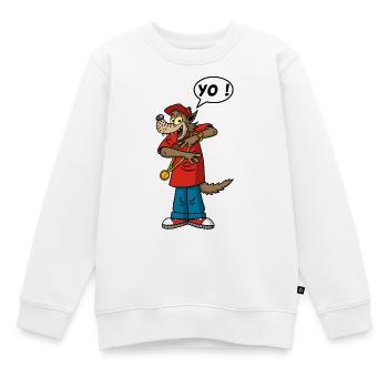 Loup rappeur - Sweat Premium enfant bio - blanc - Devant - AI Model Kid Male (0cm)