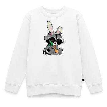Snuggles der Waschbär im Hasenkostüm mit Möhre - Kinder Premium Organic Sweatshirt - Weiß - Vorne - AI Model Kid Male (0cm)