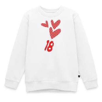 18. 18 ANS. 18e ANNIVERSAIRE. ANNIVERSAIRE 18 ANS. - Sweat Premium enfant bio - blanc - Devant - AI Model Kid Male (0cm)