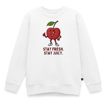 Cherry dit : Reste frais Reste juteux - Sweat Premium enfant bio - blanc - Devant - AI Model Kid Male (0cm)