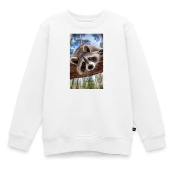 Neugieriger Waschbär am Baumast - Kinder Premium Organic Sweatshirt - Weiß - Vorne - AI Model Kid Male (0cm)