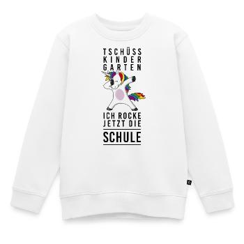 Tschüss Kindergarten, hallo Schule – Einhorn rockt - Kinder Premium Organic Sweatshirt - Weiß - Vorne - AI Model Kid Male (0cm)
