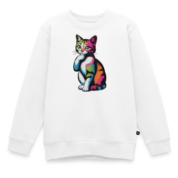 Nachdenkliche Pop-Katze Farbexplosion - Kinder Premium Organic Sweatshirt - Weiß - Vorne - AI Model Kid Male (0cm)
