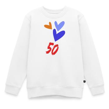 50. 50 ANS. 50e ANNIVERSAIRE. ANNIVERSAIRE 50 ANS. - Sweat Premium enfant bio - blanc - Devant - AI Model Kid Male (0cm)