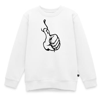 Anglerdaumen Thumbs up Nokidding Logo - Kinder Premium Organic Sweatshirt - Weiß - Vorne - AI Model Kid Male (0cm)
