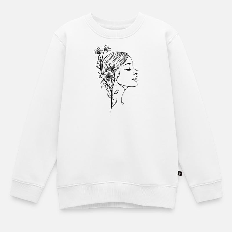 Femme de profil avec une silhouette fleurie - Sweat Premium enfant bio - blanc