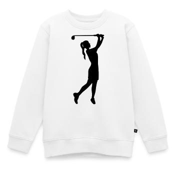 Golferin Silhouette, Golf Abschlag Damen Golf  - Kinder Premium Organic Sweatshirt - Weiß - Vorne - AI Model Kid Male (0cm)