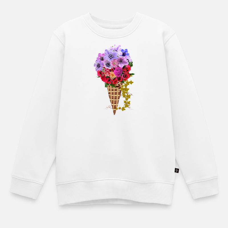 Bouquet de cornet de crème glacée floral - Sweat Premium enfant bio - blanc