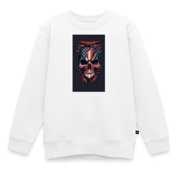 Drapeau américain dessiné face maléfique crâne de mort - Sweat Premium enfant bio - blanc - Devant - AI Model Kid Male (0cm)