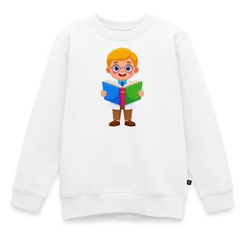 Garçon à lunettes lisant un livre – rat de bibliothèque - Sweat Premium enfant bio - blanc - Devant - AI Model Kid Male (0cm)