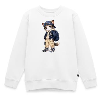Cat Streetwear blaue Kapuze - Kinder Premium Organic Sweatshirt - Weiß - Vorne - AI Model Kid Male (0cm)