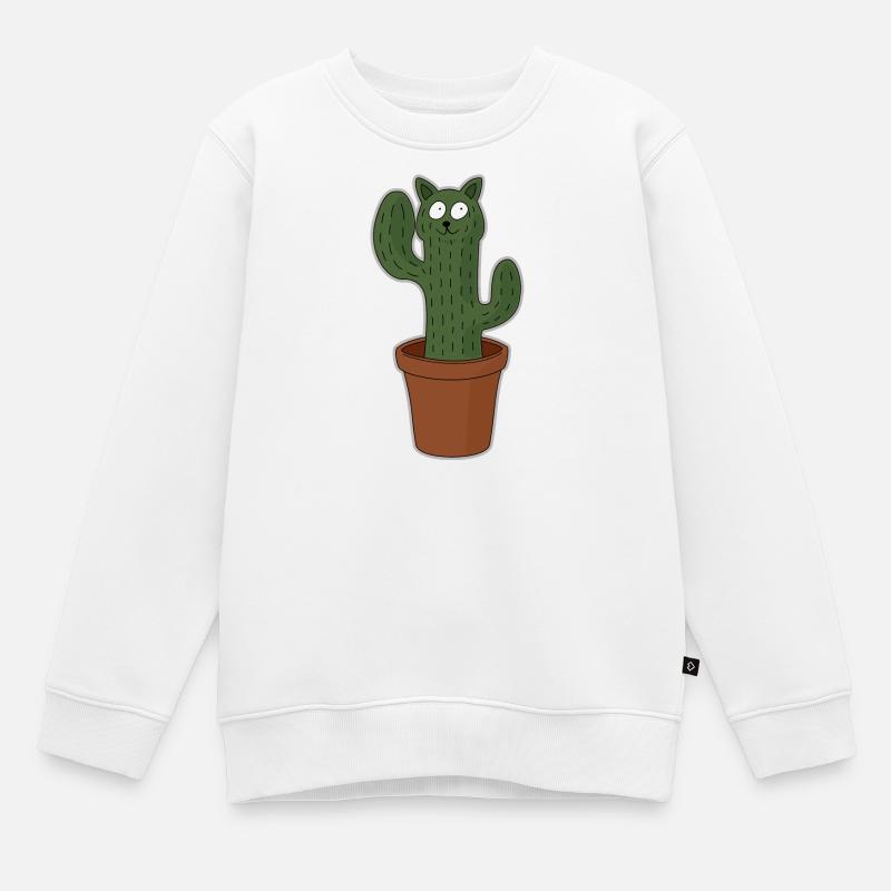 Katze als Kaktus im Blumentopf - Kinder Premium Organic Sweatshirt - Weiß