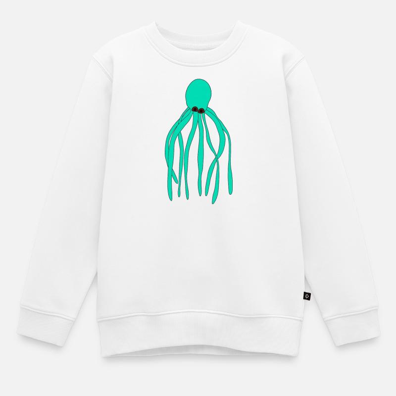 Pieuvre turquoise - Sweat Premium enfant bio - blanc
