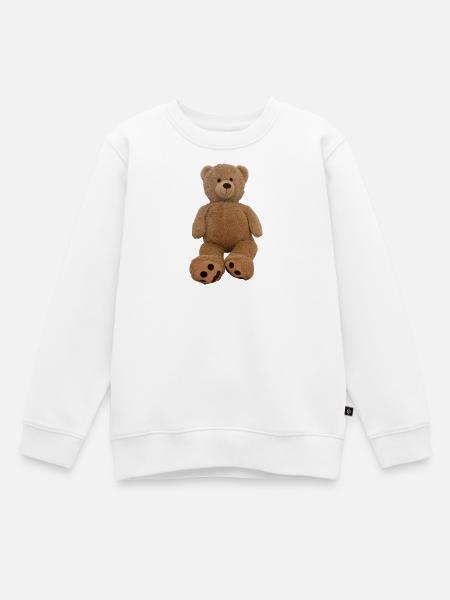 Brauner Kuschelteddy Plüsch - Kinder Premium Organic Sweatshirt - Weiß