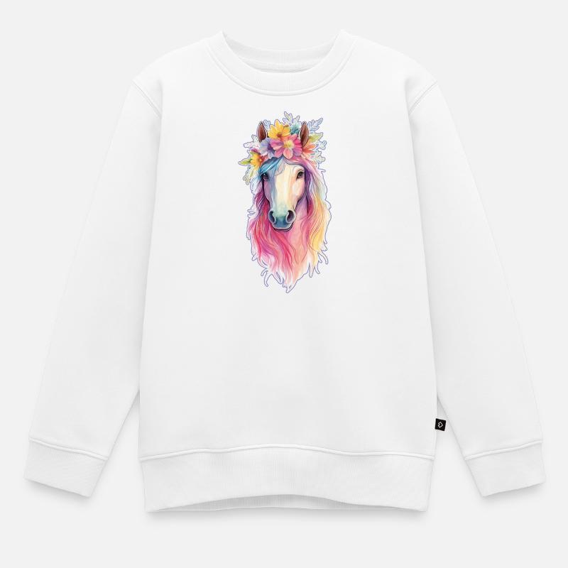 cheval coloré - Sweat Premium enfant bio - blanc