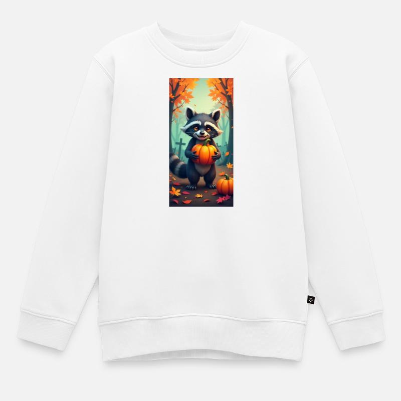 Raton laveur avec des citrouilles dans la forêt d’automne - Sweat Premium enfant bio - blanc