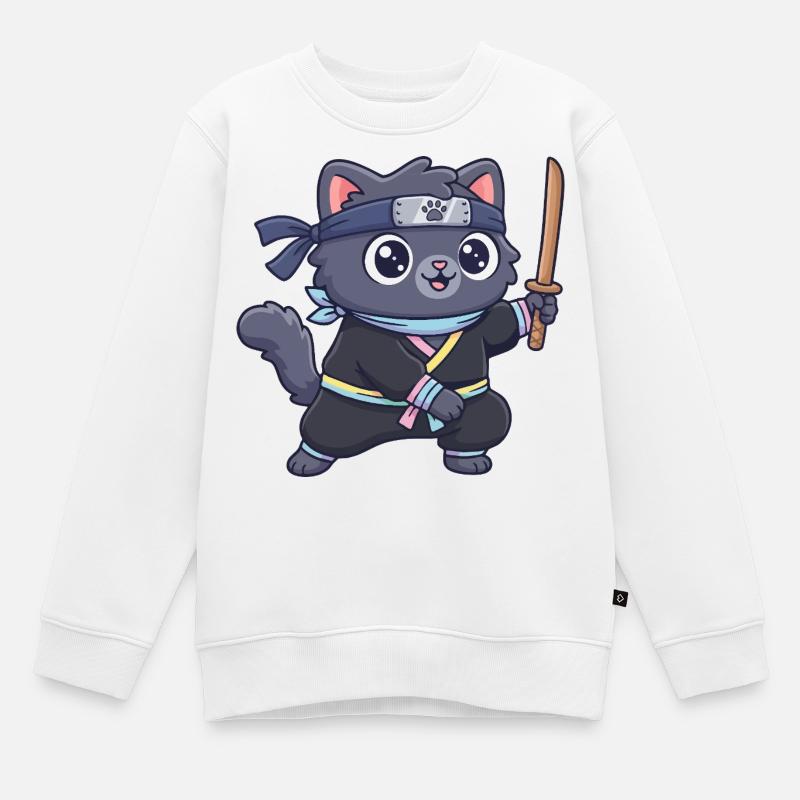 Chat ninja en costume de samouraï - Sweat Premium enfant bio - blanc