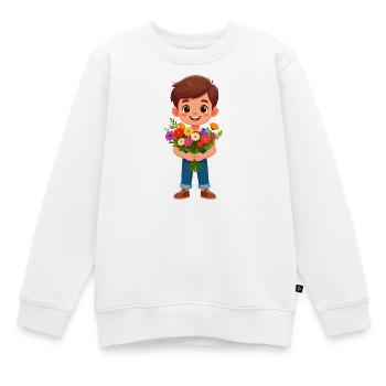 Garçon de dessins animés avec un bouquet coloré de fleurs – Cadeau - Sweat Premium enfant bio - blanc - Devant - AI Model Kid Male (0cm)