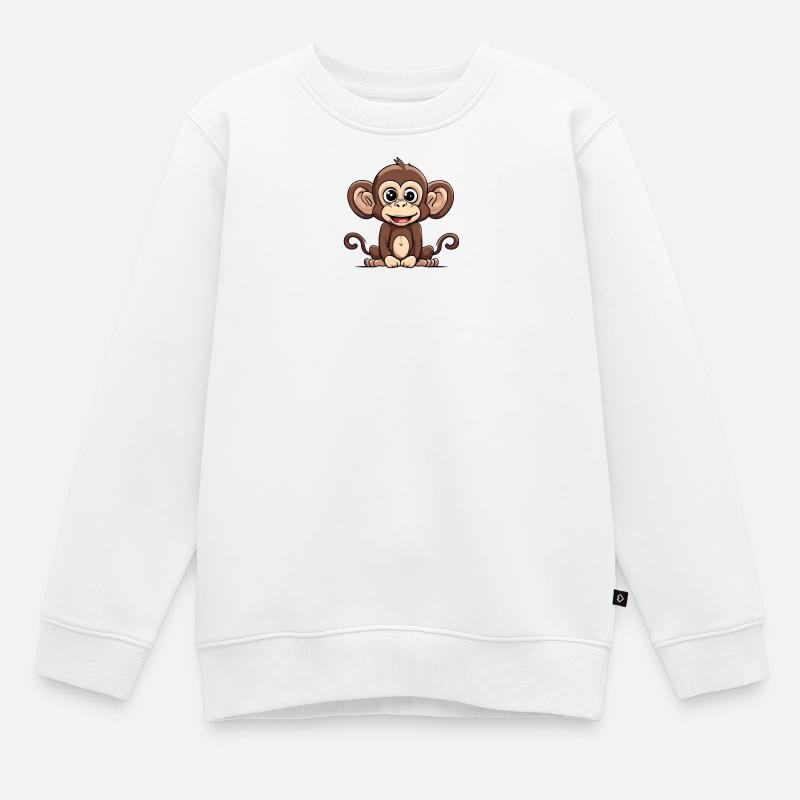 dessin animé singe design mignon - Sweat Premium enfant bio - blanc