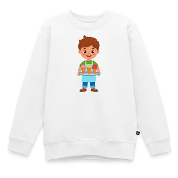 Petit garçon Kawaii avec 3 glaces gaufres – Motif mignon - Sweat Premium enfant bio - blanc - Devant - AI Model Kid Male (0cm)